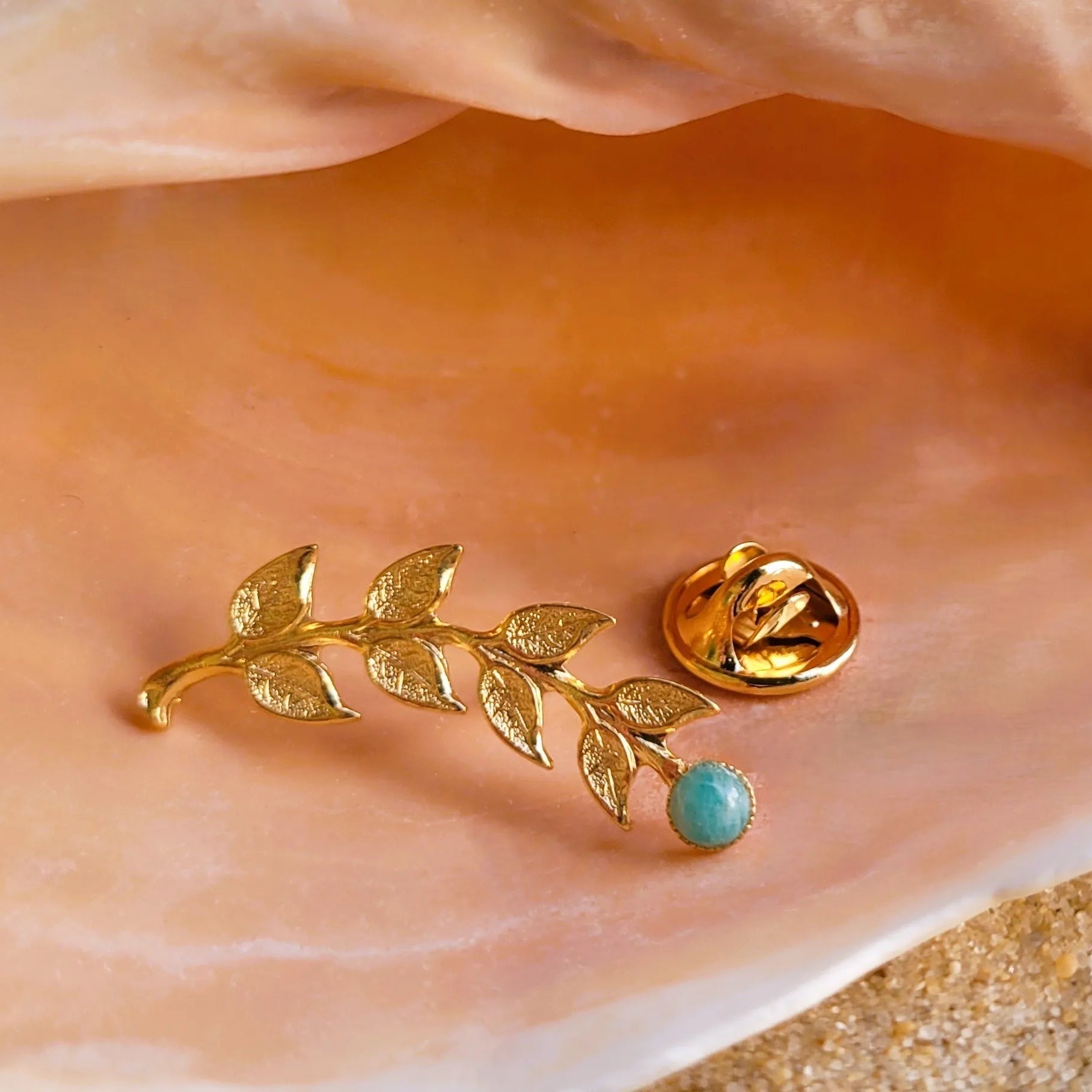 broche fantaisie Laurier en amazonite véritable accessoire mode