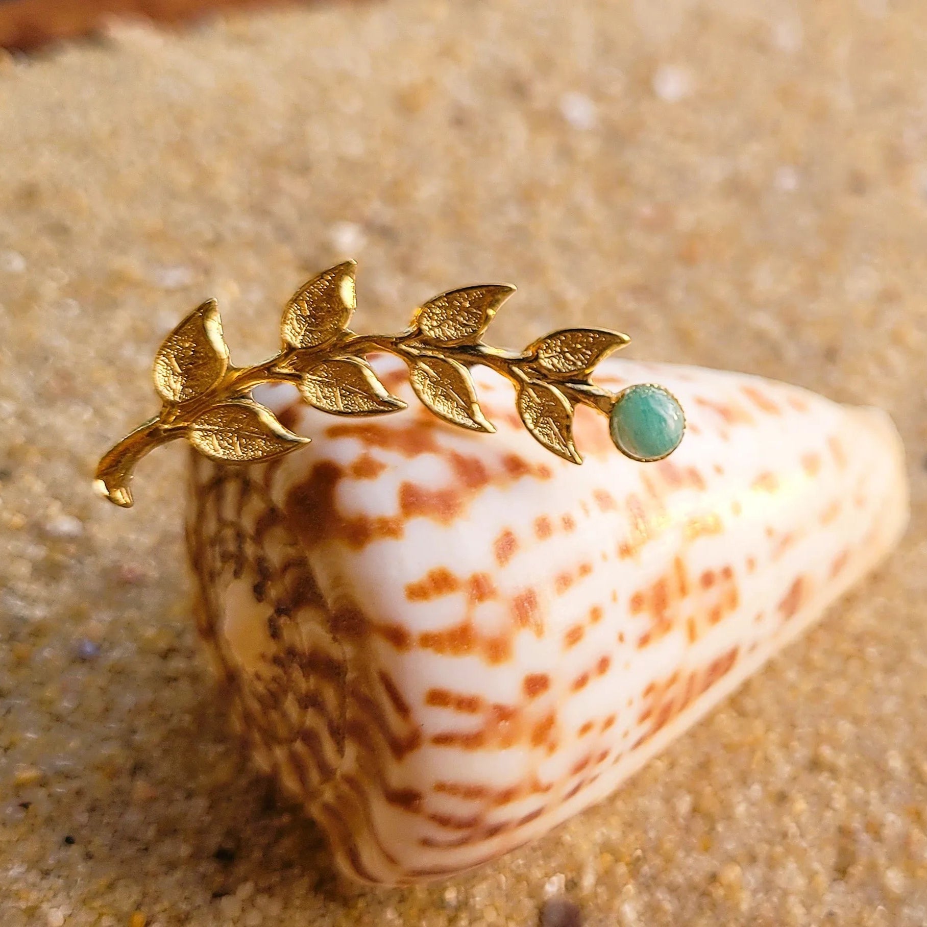broche de luxe Laurier en amazonite véritable accessoire mode
