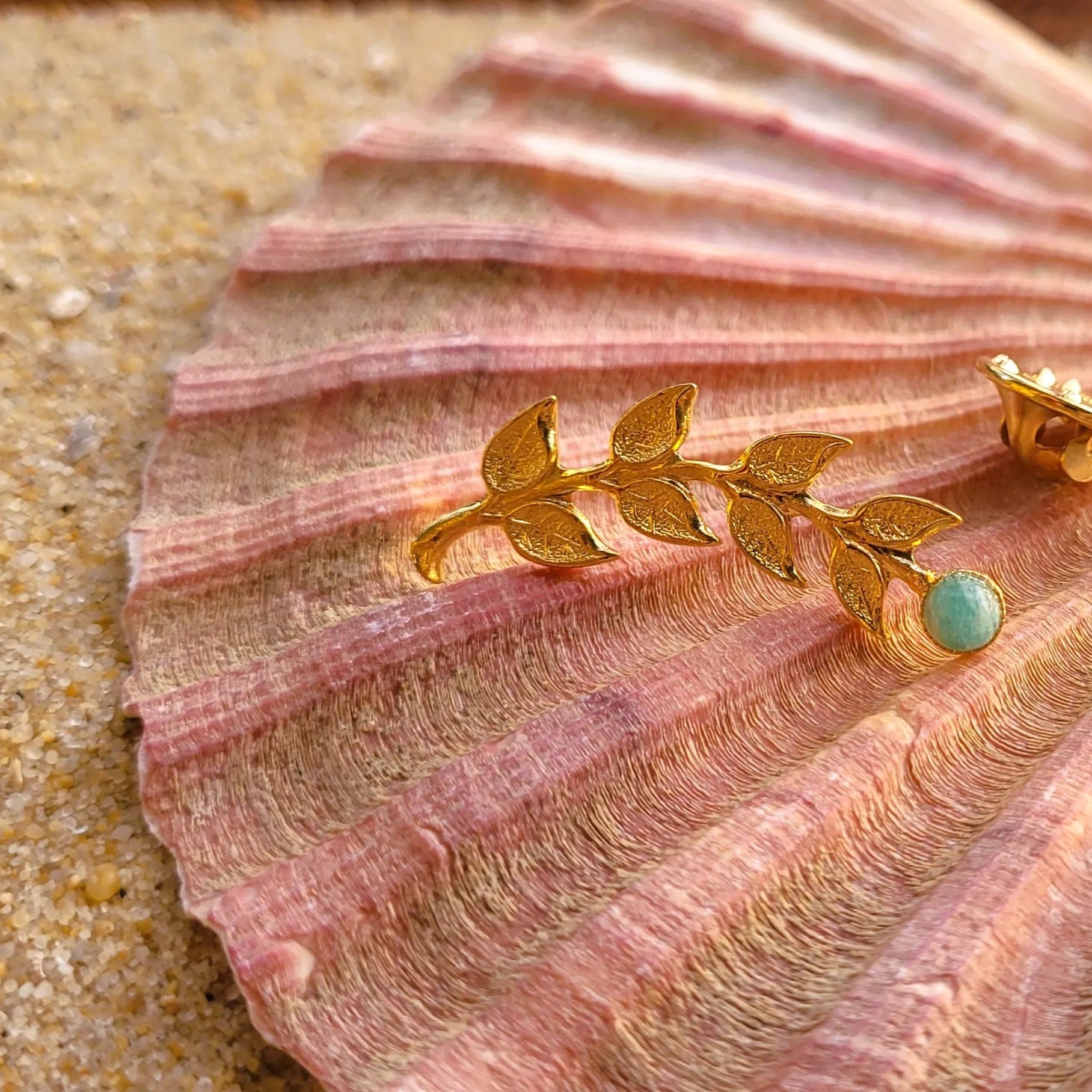 broche pour vêtement Laurier en amazonite véritable accessoire mode