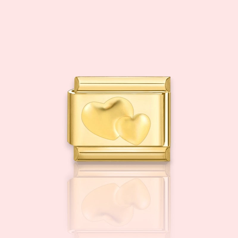 charm pour bracelet italien Bellissima doré motif double cœur