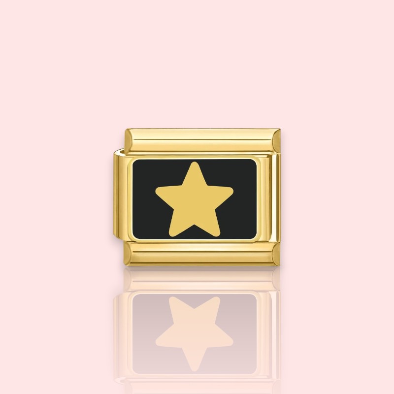 charm pour bracelet italien Bellissima doré motif étoile sur fond noir