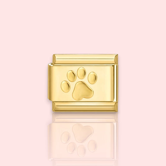charm pour bracelet italien Bellissima doré motif empreinte de patte de chat ou chien