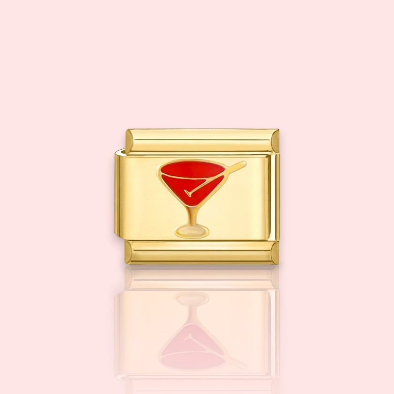 charm pour bracelet italien Bellissima doré motif verre à cocktail