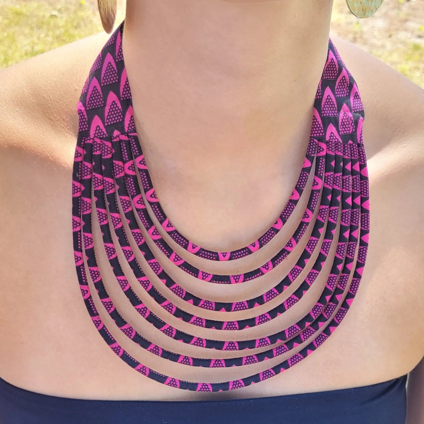 Collier tissu wax Élie, collier ethnique raffiné