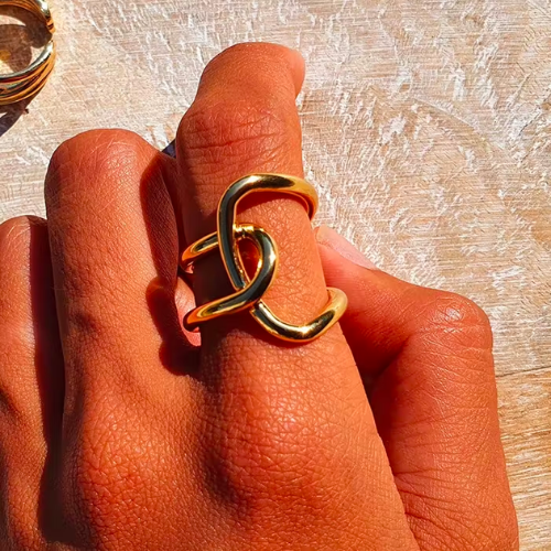 Bague anneaux entrelacés originale plaqué or