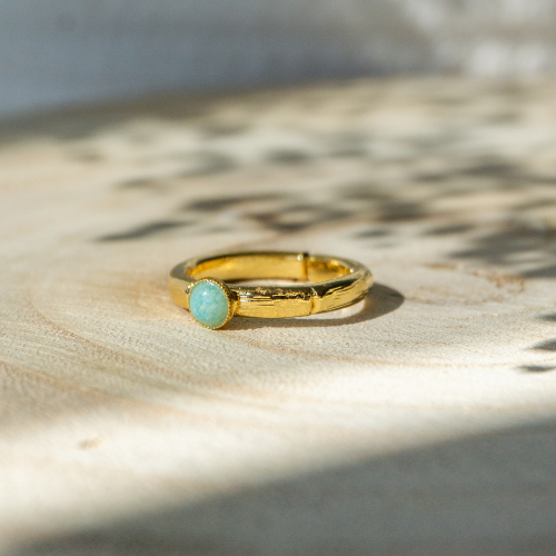 bague plaqué or pierre Amazonite bleue