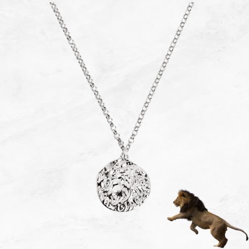 Collier pendentif rond horoscope lion en argent