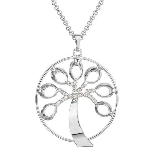 Collier sautoir arbre de vie argent scintillant orné de cristaux