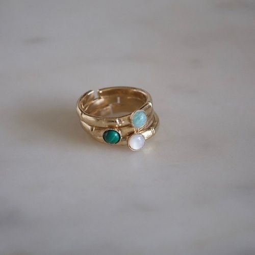 Bague plaqué or Pierre Amazonite bleue